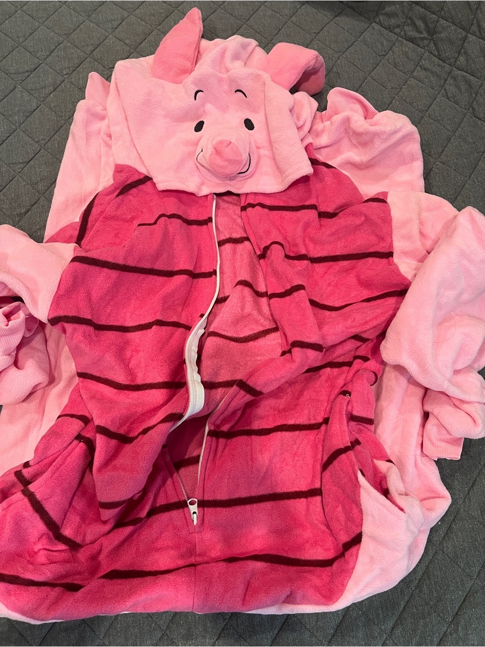 Adult Small Pink Striped Piglet Hooded Costume Onesie